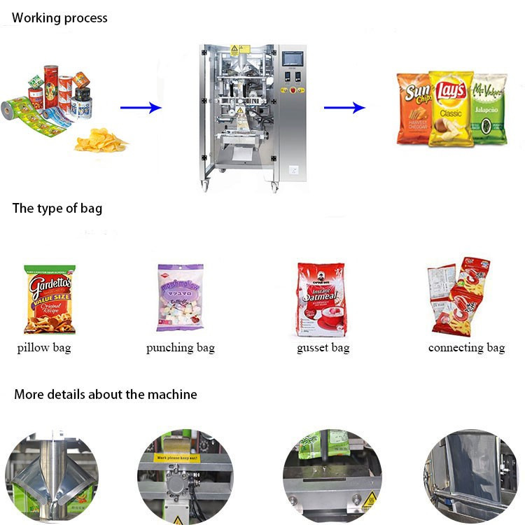 Chips Weighing 50g 100g Pillow Bag Packing Machine 30Bags/Min